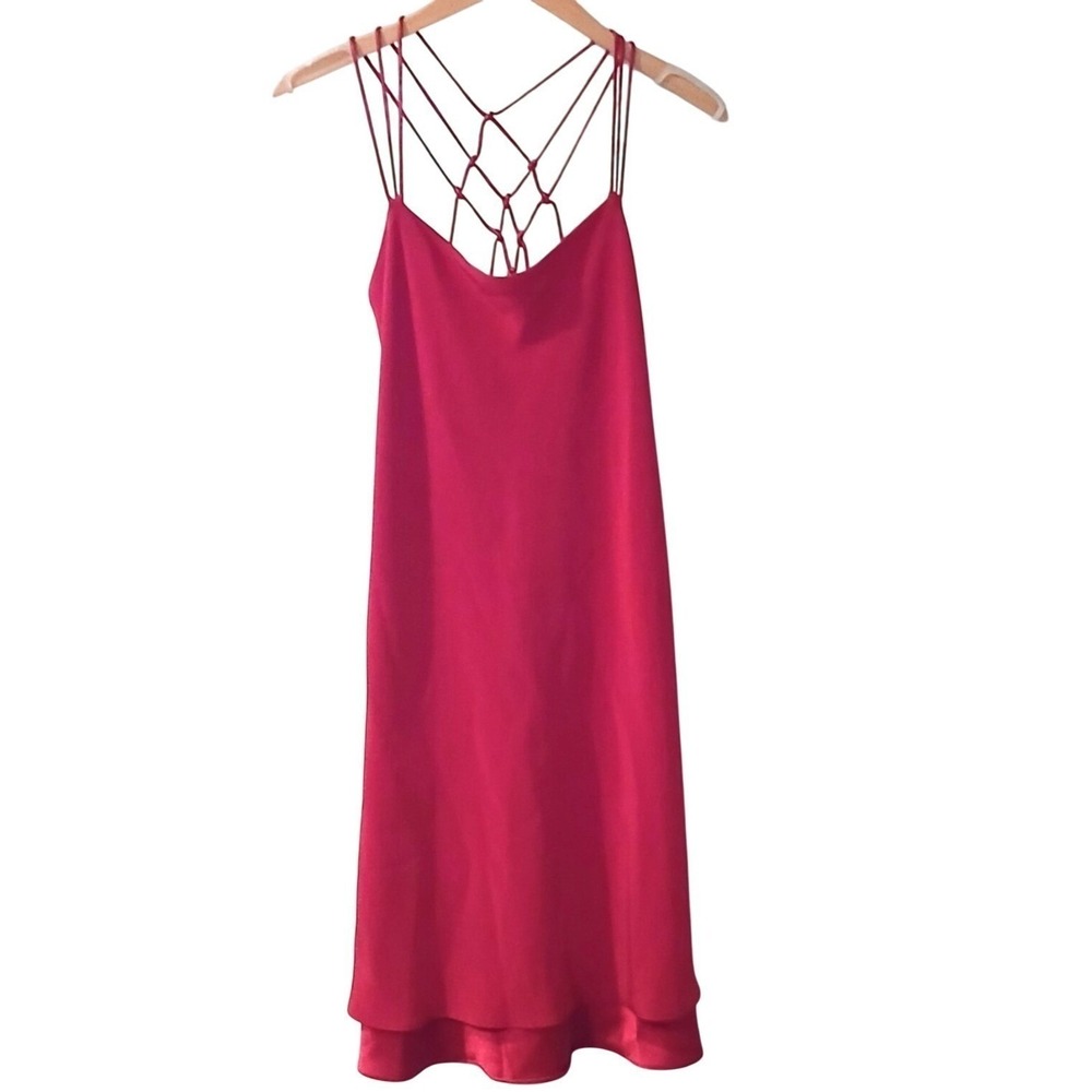 Jones New York Slip Dress‎ Women's 6 Red Spaghetti Strap Criss Cross Back Satin